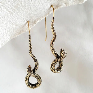 Brass Dangle Serpent Earrings