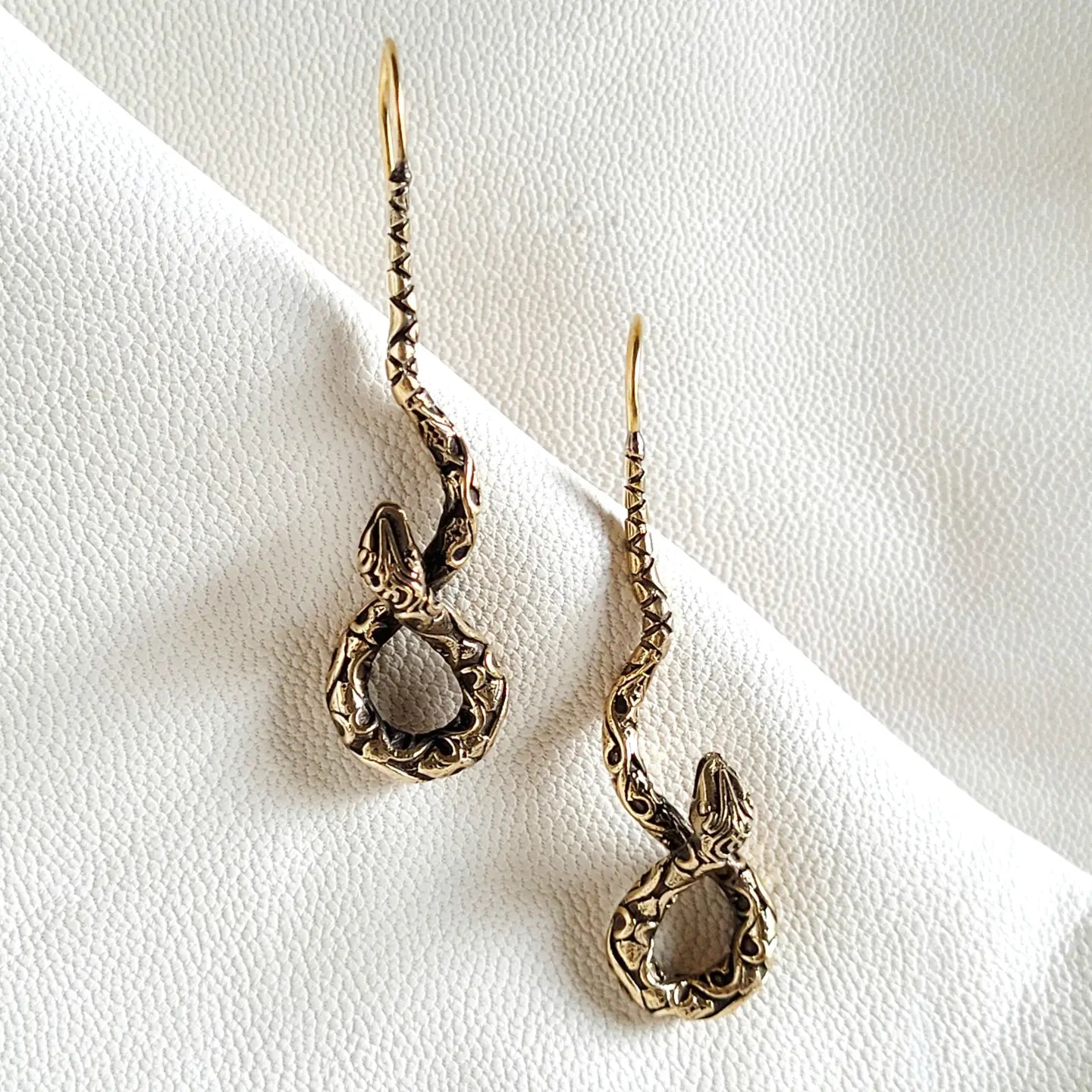 Brass Dangle Serpent Earrings