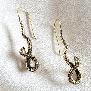 Brass Dangle Serpent Earrings